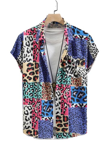 

men random leopard patched pocket button through shirt without tee x3jr#, White;black