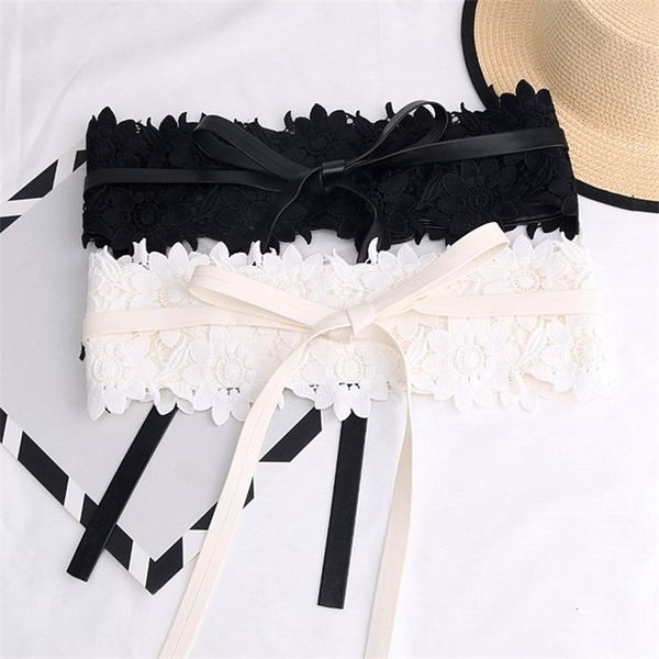 

belts bowknot korean lace waist belt women's fashion versatile wide bandage decorative shirt waist black and white rkl7, Black;brown