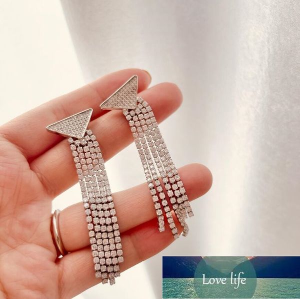 

retro light luxury new inverted triangle earrings european and american high sense long fringe elegance temperament earrings, Silver
