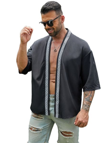 

extended sizes men contrast geo tape kimono h0em#, White;black