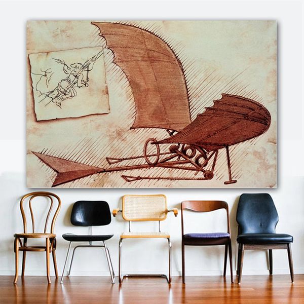 Leonardo da Vinci Flying Machine Wall Art Sumário Pintura Pictures Lona Impressão giclée sobre Lona para sala de estar sem moldura