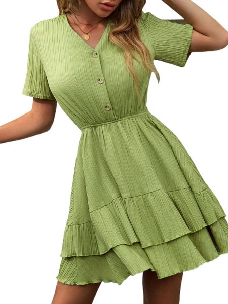 

button front layered dress e2nz#, Black;gray