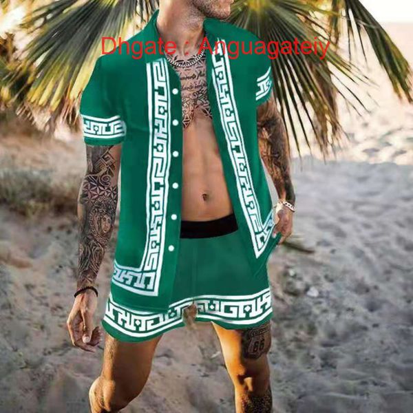 

casual men's summer shirts tracksuit hawaiian sets t-shirts printing luxury swim short sleeve button men shirt suit vacation beach fash, White;black