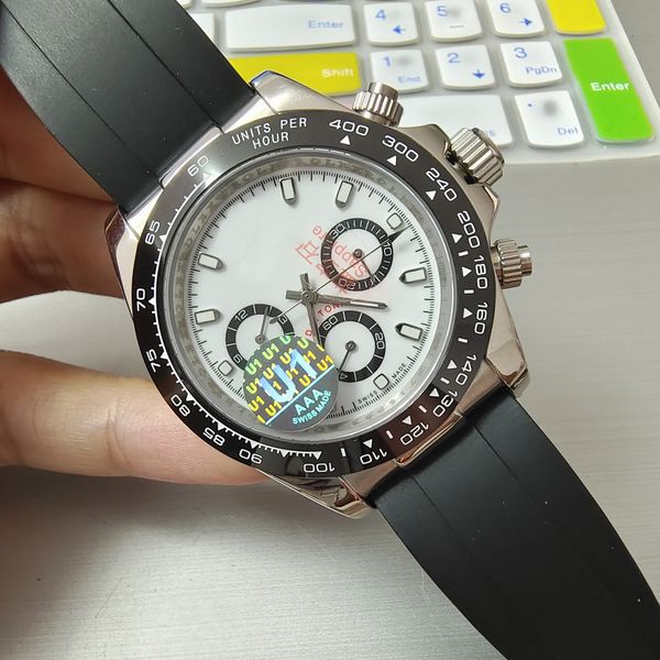 

watches men 39mm automatic sweeping movement watch no chronograph rubber strap stainless steel small dials work wristwatch, Slivery;brown