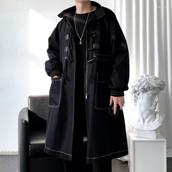 Herren Trench Coats Korean Streetwear Long Windbreaker 2022 Mode männlicher Mantel Punk Stil lässig große Pocket Woman Jackets Kleidung 3xl Viol22