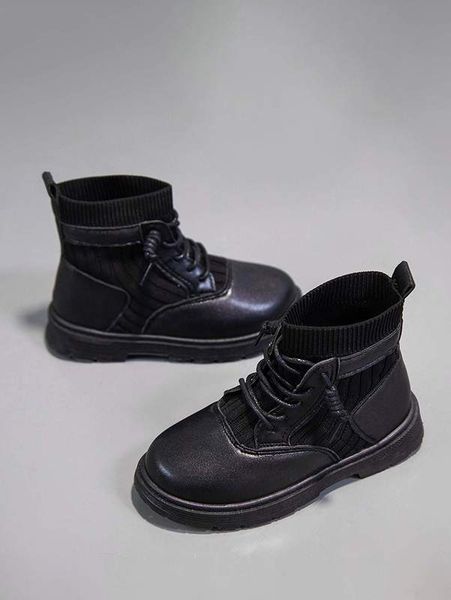 

kids lace-u front combat boots she01, Black;grey