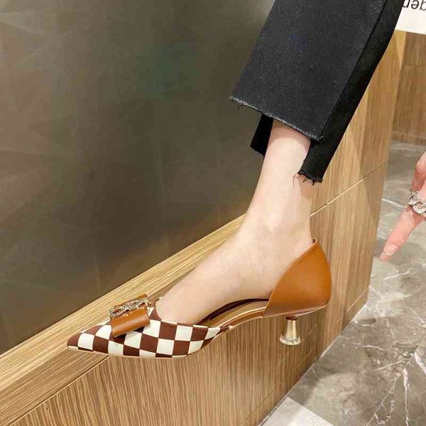 

sandals french pointed thin heel single shoes spring high heels hollow metal buckle, niche design, versatile women's hwmi, Black