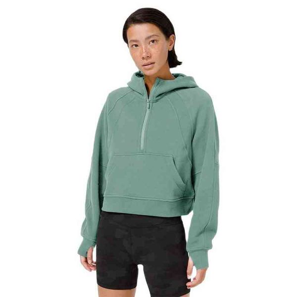 

lu in same product joker qiu dong chao loose version of ms fleece movement half zipper hoodie yoga clothes no marks, Black