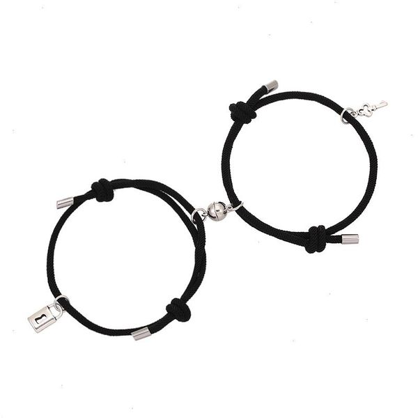 

key and lock strand couple bracelet handmade adjustable forever love, Black