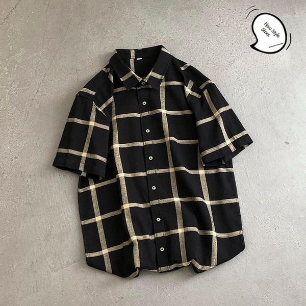 Estate Versione Coreana Della Marea Maschio Comfort Plaid Retro Harajuku Modelli di Esplosione Sciolto di Fascia Alta Camicia Casual da Uomo Camicie