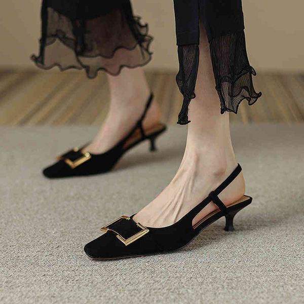 

sandals summer trend metal buckle simple and versatile high-heeled shoes temperament low heel baotou sandals women 4ycq, Black