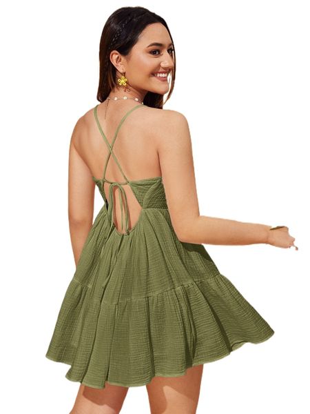 

criss cross open back cami dress 08u1#, Black;gray