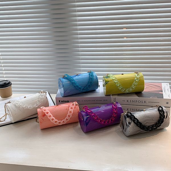 

fashion marbling acrylic box bag summer girl's chain small shoulder dinner makeup cylindrical evening 220816