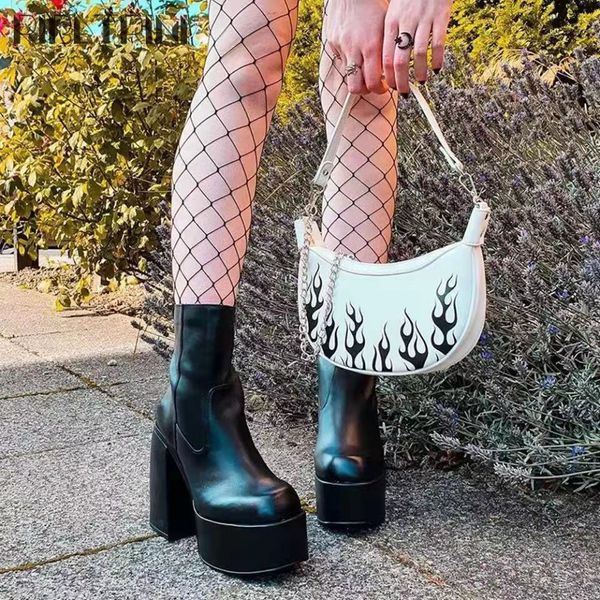

women platforms boots wedges shoes lady boots chunky style punk motorcycle plus size 35-43 new wextern gothic black