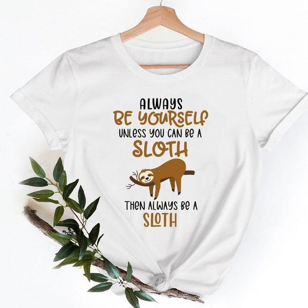 T-shirt da donna Top da donna Abbigliamento casual Vestiti da cartone animato Sloth Lovely Sleep Letter Maglietta da donna Grafica a maniche corte