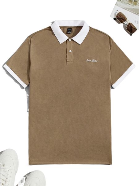 

men letter graphic contrast trim polo shirt 81fl#, White;black
