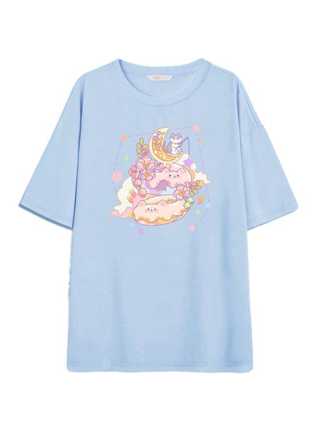 

romwe x 23yueliang cartoon print tee e4ai#, White