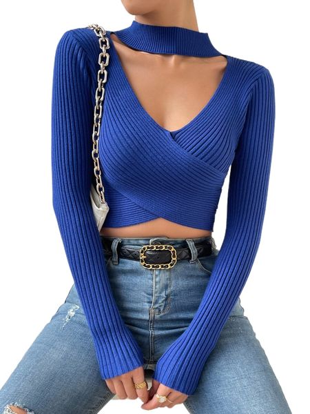 

choker neck wrap cross crop sweater p3q3#, White;black