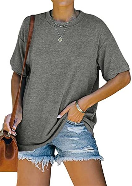 

& tees women's casual short sleeve t-shirt summer round collar tunic top, White