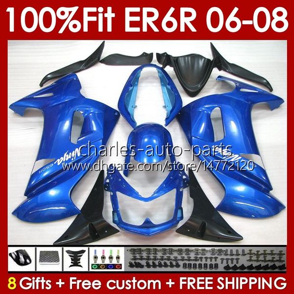 Kit OEM Bodys para Kawasaki Ninja 650R ER6 650 R ER 6 F 06-08 BODYWORK 139NO.77 650-R ER 6F 650R-ER6F ER-6F 2006 2007 2008 ER6F 06 07 08 FAILES DE MOLFENÇÃO DE INJEÇÃO O calço azul