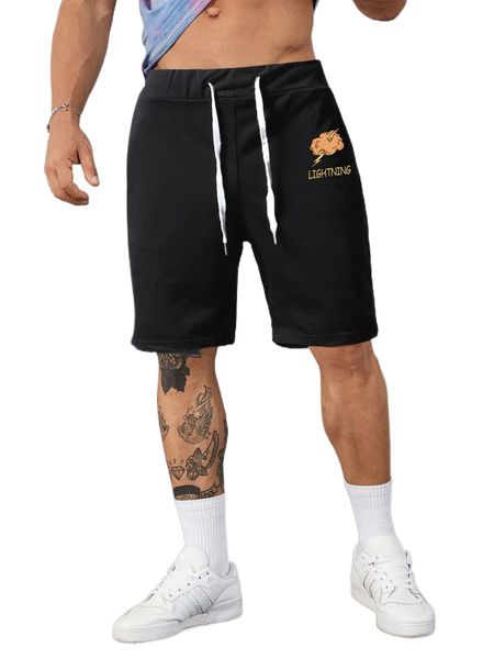 

men cloud & letter graphic drawstring waist shorts m1bz#, White;black