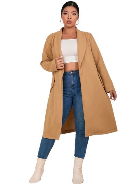 

plus shawl collar split back overcoat t0dq#, Black