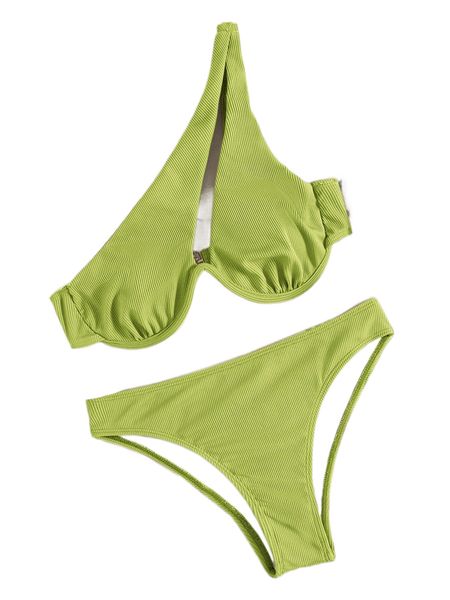 

rib ruched cut out underwire bikini swimsuit g2mo#, White;black