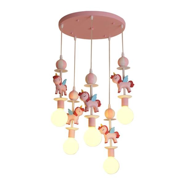 Pendelleuchten Cartoon Rosa Fliegendes Pferd Kinderleuchten Schlafzimmer Prinzessin Zimmer American LED Living Study FixturesPendant