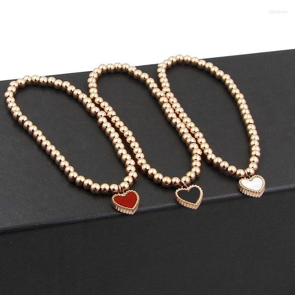 Spitze Doppelseitige Pfirsich Herz Perlen Elastische Schnur Titan Stahl Armband Weibliche Herzförmige Rose Gold Link Kette