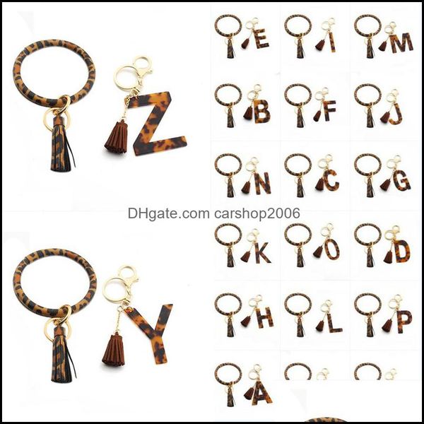 Chaves de joalheria letras acr￭licas de pulsel anel de pulsel tassel leopard c￭rculo pulseira de chavelha de couro chaveiro de couro para mulheres q dhgji