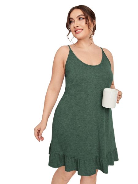 

plus ruffle hem cami night dress a3ey#, Black;white