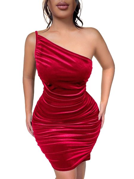 

bae one shoulder velvet bodycon dress x0cu#, Black;gray