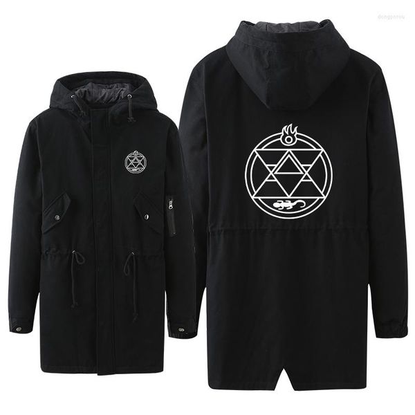 Trench da uomo Cappotto lungo Cosplay Felpa con cappuccio Edward Elric Luminous Print Zipper Tooling Soprabito Giacca sottile estivaUomo