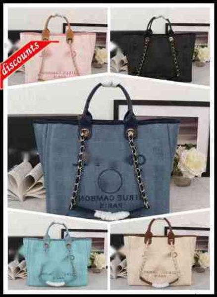 

66942 design luxury letter brand shoulder chain cc bag woman's canvas denim jumbo maxi gst shopping bags lambskin leather vintage plaid