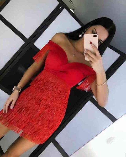 

casual dresses 21 style one shoulder tassel banquet dress bandage, Black;gray