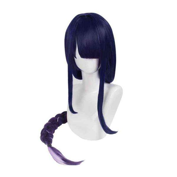 

anime baal cosplay wig game genshin impact raiden shogun long graident purple braided hair peluca anime wigs + wig cap halloween y220512, Black