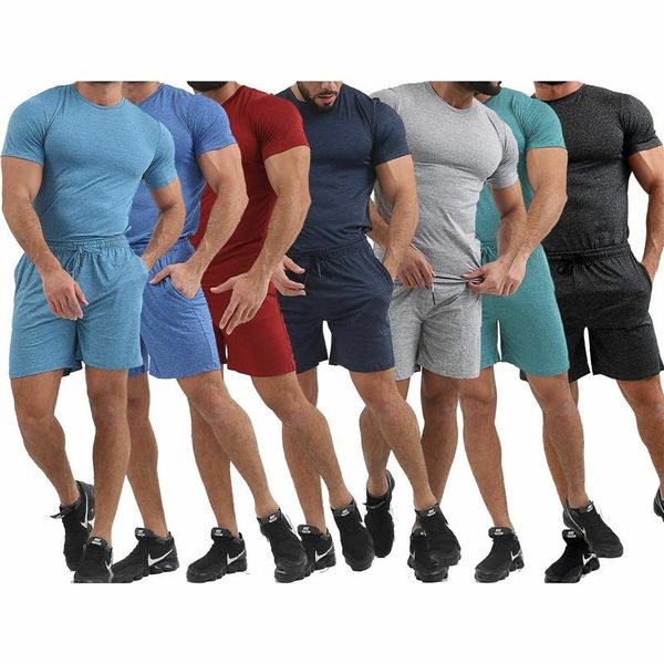 Tute da uomo 2022 Set di abbigliamento sportivo in cotone a maniche corte T-shirt casual Pantaloncini estivi Fitness Slim da uomo che corrono 2 pezzi per la palestra di calcio