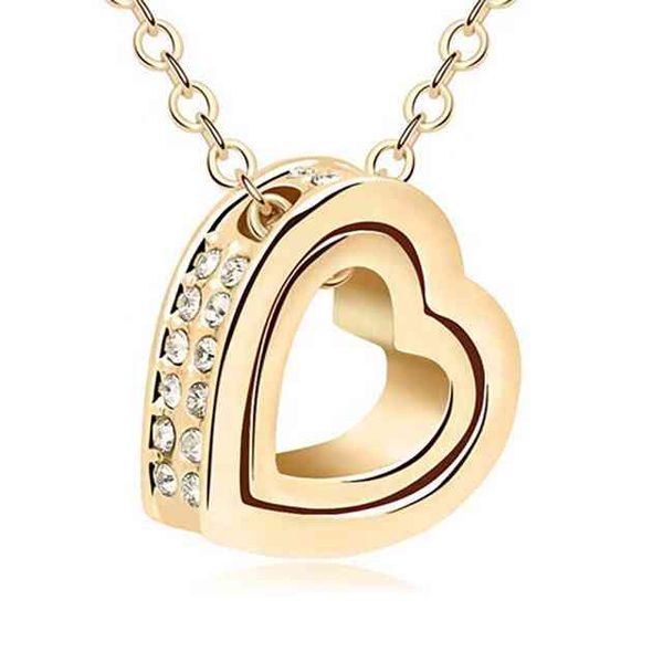 

adelante double chain diamond heart necklace, Silver