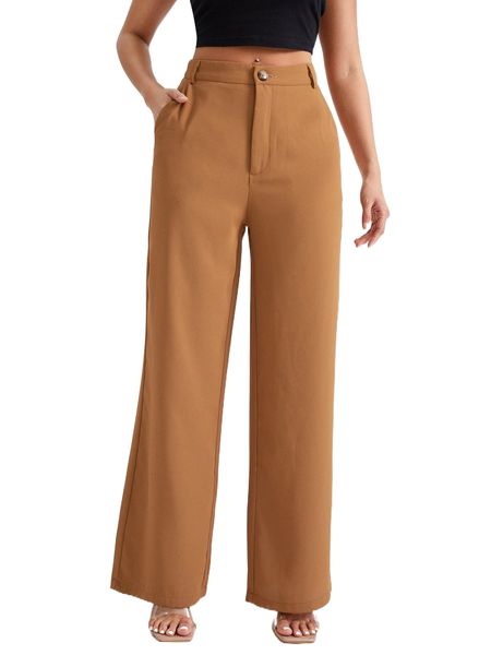 

solid zipper fly wide leg pants e29i#, Black;white