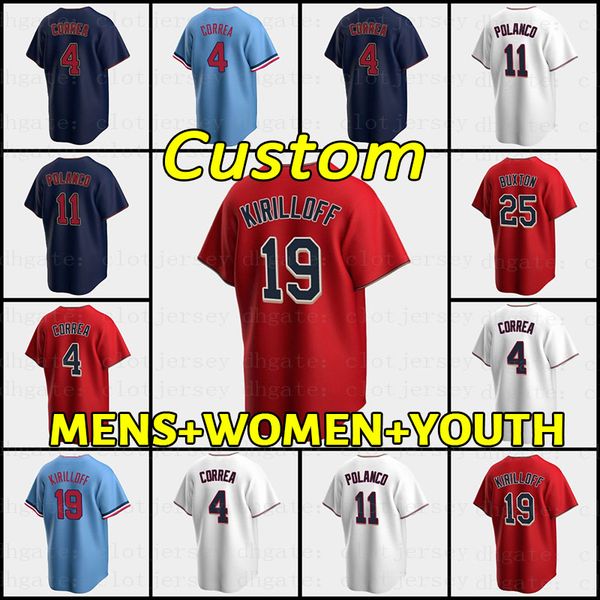 

2021 2022 custom s-4xl 4 carlos correa josh donaldson jersey max kepler miguel sano byron buxton nelson cruz rod carew joe mauer harmon kill, Blue;black