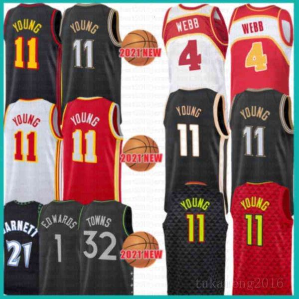 

new kevin 21 garnett 2021 basketball jersey anthony 1 edwards mens karl-anthony 32 towns trae 11 young mesh retro spud 4 webb red, Black