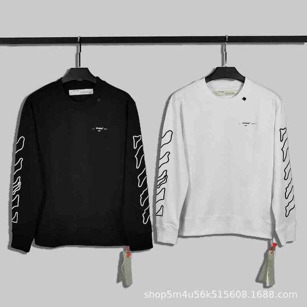 

factory online export trendy sweater autumn and winter new off back curve classic arrow embroidery men's women's round neck, Black