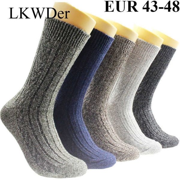 

lkwder 10pcs 5 pairs mens wool warm socks plus large big size 44 45 47 48 thicken wool socks men meias calcetines hombre 210727, Black