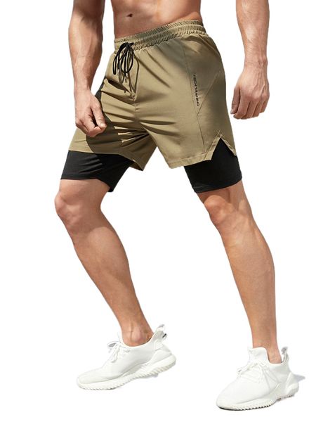 

men drawstring waist 2 in 1 sports shorts with phone pocket b8fz#, White;black