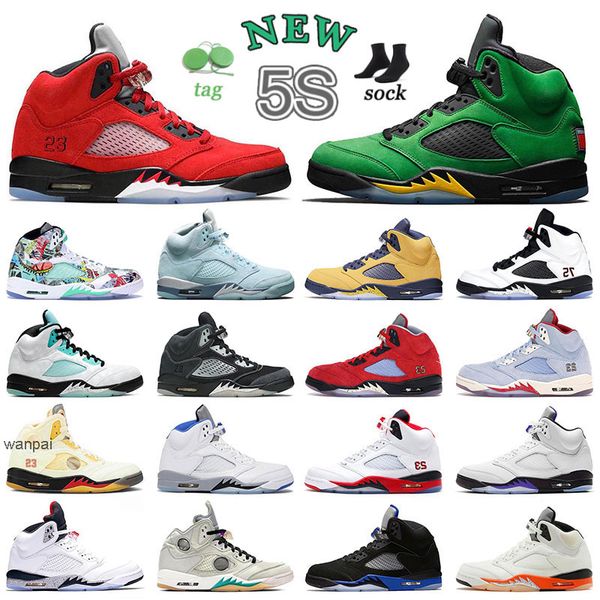 Scarpe da basket da uomo Jumpman 5 5s da donna di alta qualità top Wings White Cement 2022 Fire Red Alternate Bel Easter Concord UNC Outdoor Sport