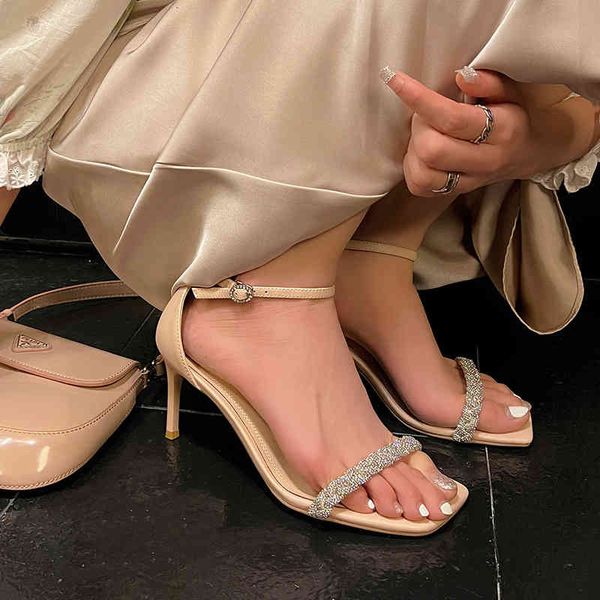 

sandals su yinyin's same paris moonlight ~ square head fairy style one line buckle thin heels high sandals women's shoes r7uf, Black