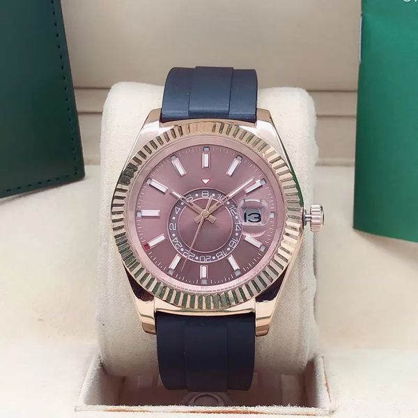 

automatic mechanical wristwatch men's 42mm stainless steel watchband tape watchband sports waterproof luminous watch, Slivery;brown