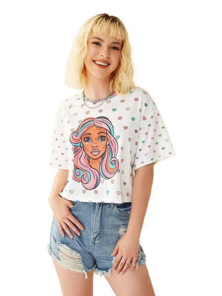 

x plumager heart & figure graphic drop shoulder tee e18a#, White