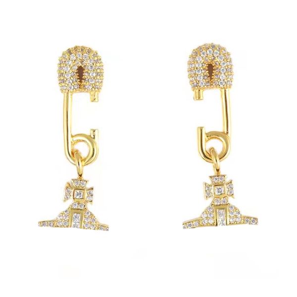 

charm west queen saturn earrings wood star vivi niche zircon earrings pin is full of diamonds 1 :1 earring women original packaging, Golden
