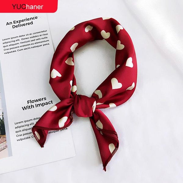 Sciarpa per capelli Cravatta con stampa animalier Red Love Satin 50cm Anello da collo in seta quadrato piccolo Testa invernale per fazzoletto da donna